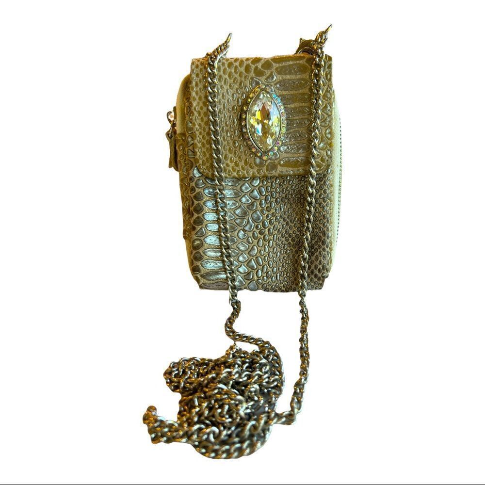 Faux Leather/Snake Textured Crossbody Bag/Wallet Tan/Silver
